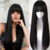 1b natural black curly 100% human hair with bangs 180% density