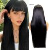 1b natural black curly 100% human hair with bangs