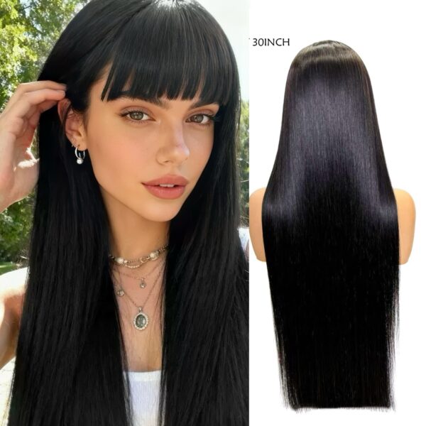 1b natural black curly 100% human hair with bangs