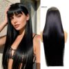 1b natural black curly 100% human hair with bangs