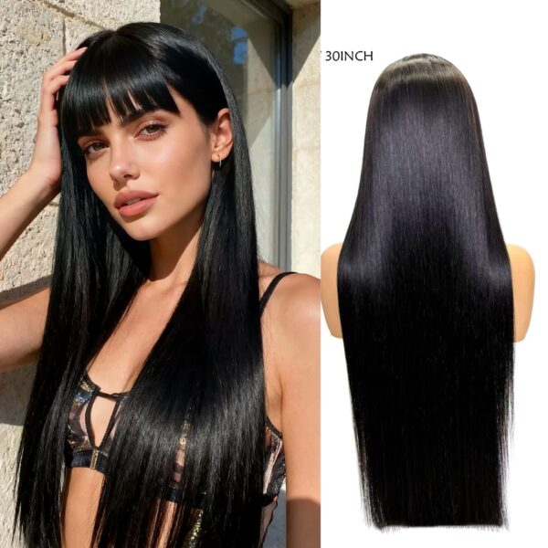 1b natural black curly 100% human hair with bangs