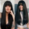 1b natural black curly 100% human hair with bangs