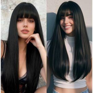 1b natural black curly 100% human hair with bangs