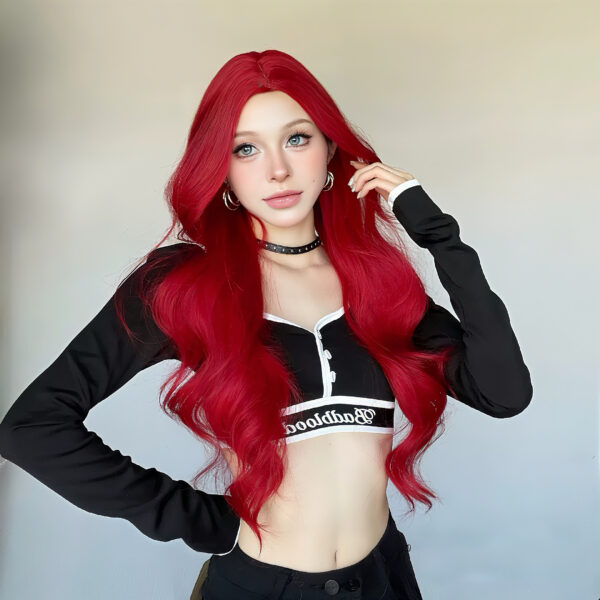 #350 solid bright cherry red body wave lace front human hair vibrant fire red