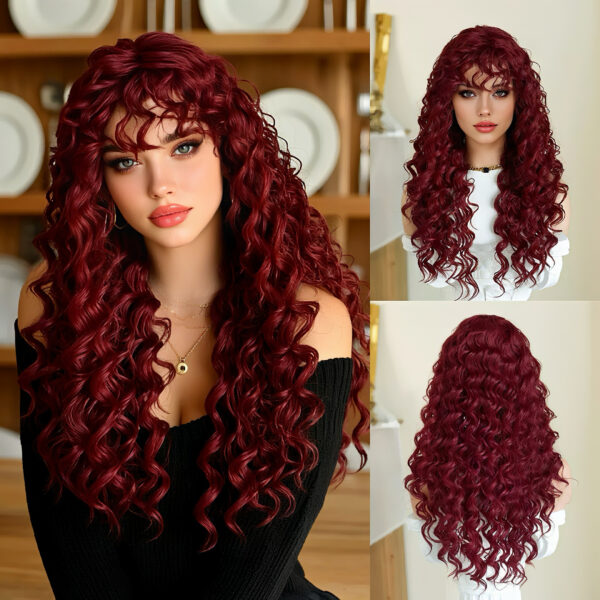 99j burgundy long kinky curly human hair with bangs 99j burgundy long kinky curly human hair with bangs