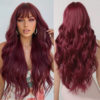 99j wine red long loose big wave hair with bangs 100% human hair 99j wine red long loose big wave hair with bangs 100% human hair