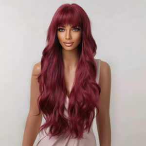 99J Wine Red Long Loose Big Wave Hair with Bangs lace frontal 100% Human Hair 99j wine red long loose big wave hair with bangs 100% human hair