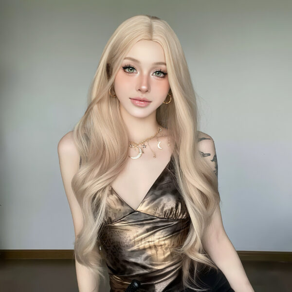 body wave lace front wig #613g cream platinum blonde human hair