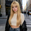 613 platinum blonde lace front 100% human hair with bangs