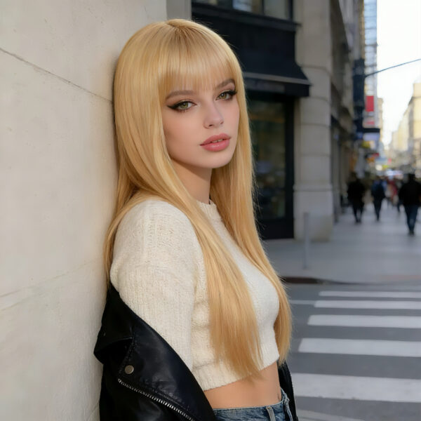 613 platinum blonde lace front 100% human hair with bangs
